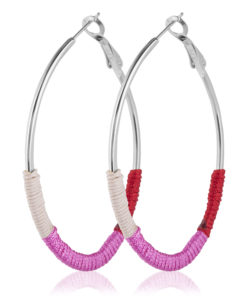 Oval Hoops Silver - Fuchsia Red Taupe