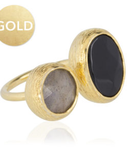 My Jewellery Gold 2 Stone Ring - Gold Black Grey