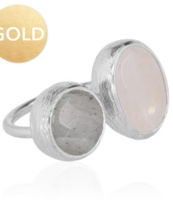 My Jewellery Gold 2 Stone Ring - Silver Rosequartz Grey